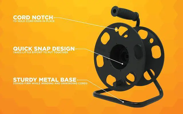Alt view image 3 of 7 - Heavy Duty Metal Extension Cord Reel Stand, Holds up to 100 Ft 14/3 Cords, Black, 22849
