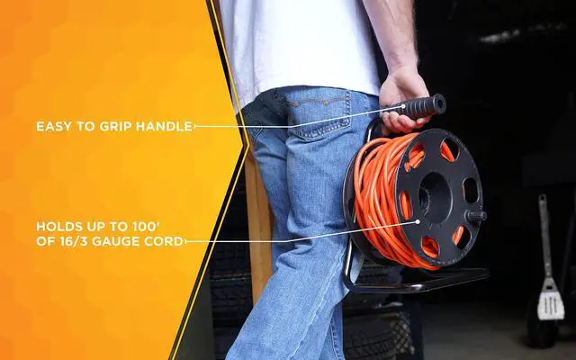 Alt view image 4 of 7 - Heavy Duty Metal Extension Cord Reel Stand, Holds up to 100 Ft 14/3 Cords, Black, 22849
