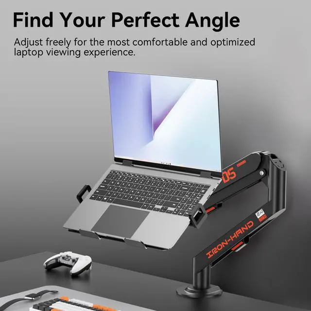 Alt view image 2 of 7 - Laptop Mount for Desk (11.3"-17.3"), 360° Rotating Foldable Laptops Arm Mount with Gas Spring, Heavy Duty Aluminum Adjustable Laptop Stand with Clamp/Grommet (Black)