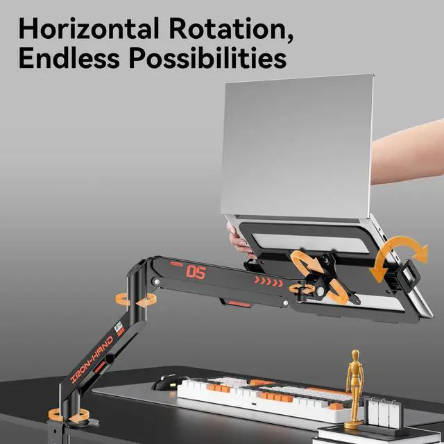 Alt view image 3 of 7 - Laptop Mount for Desk (11.3"-17.3"), 360° Rotating Foldable Laptops Arm Mount with Gas Spring, Heavy Duty Aluminum Adjustable Laptop Stand with Clamp/Grommet (Black)
