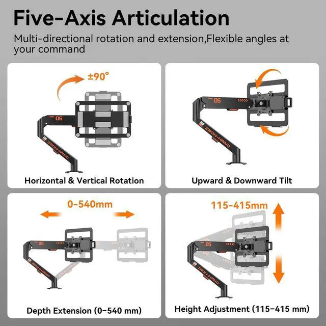Alt view image 4 of 7 - Laptop Mount for Desk (11.3"-17.3"), 360° Rotating Foldable Laptops Arm Mount with Gas Spring, Heavy Duty Aluminum Adjustable Laptop Stand with Clamp/Grommet (Black)