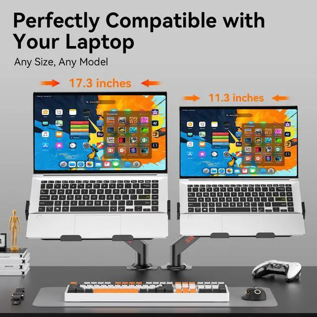 Alt view image 7 of 7 - Laptop Mount for Desk (11.3"-17.3"), 360° Rotating Foldable Laptops Arm Mount with Gas Spring, Heavy Duty Aluminum Adjustable Laptop Stand with Clamp/Grommet (Black)