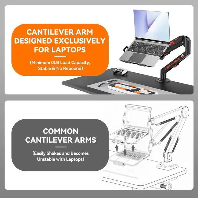 Alt view image 5 of 7 - Laptop Mount for Desk (11.3"-17.3"), 360° Rotating Foldable Laptops Arm Mount with Gas Spring, Heavy Duty Aluminum Adjustable Laptop Stand with Clamp/Grommet (Black)