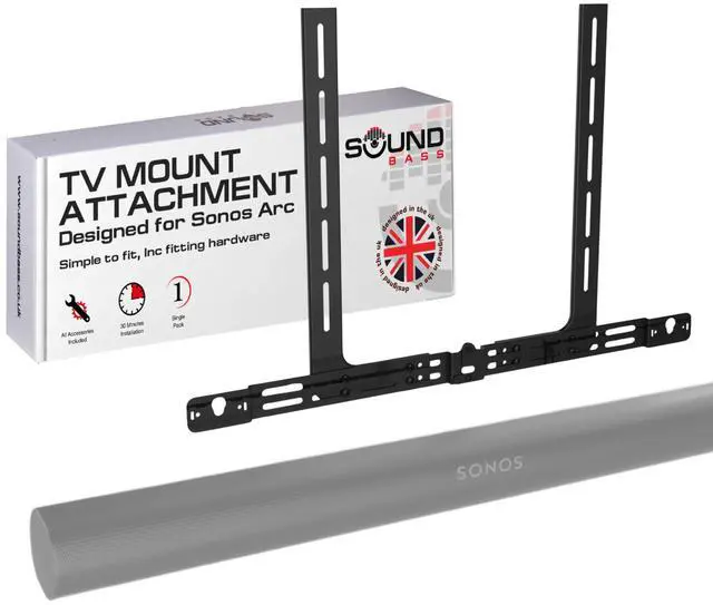 Main image of Arc Soundbar TV Mount Attachment, Under TV, Black | Compatible with Sonos Arc Soundbar and Ultra Version, Mounting Bracket for TV Hanging, Hardware Kit Included, UK Design