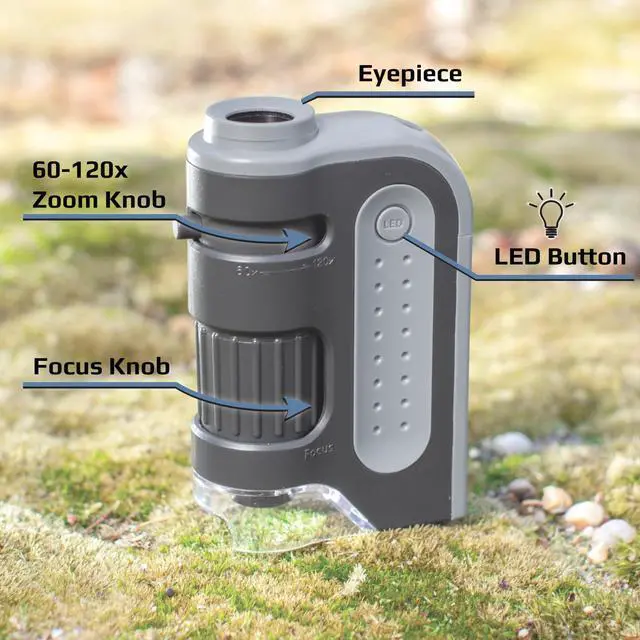 Alt view image 2 of 6 - MicroBrite Plus 60x-120x Power LED Lighted Pocket Microscope - Set of 4 (MM-300MU),Black/Grey