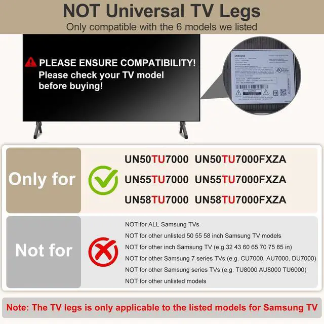 Alt view image 3 of 7 - TV Base Stand for Samsung TV Legs Replacement Only for UN50TU7000FXZA UN55TU7000FXZA UN58TU7000FXZA UN50TU7000 UN55TU7000 Not Universal TV Legs for Samsung with Remote Holder Only for Model We List