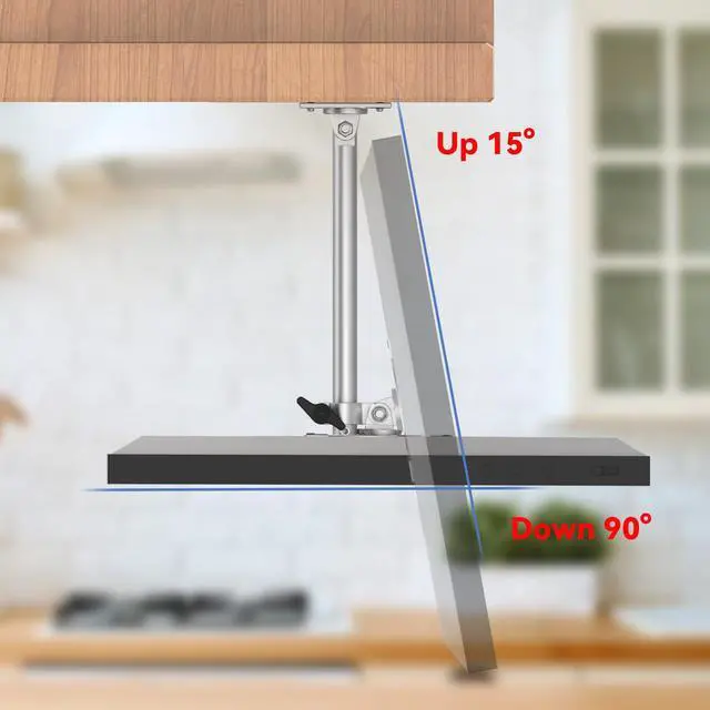 Alt view image 5 of 7 - Under Cabinet Mount for Show 15, Height Adjustable | Aluminum, Height Adjustable, Swivel Left to Right, Up and Down Tilt, 360° Rotation, Also Fits Show 21, Silver