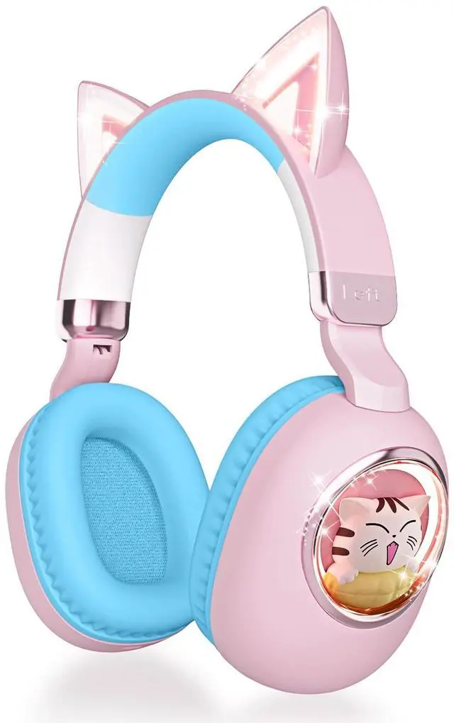 Main image of Kids Headphones Cat Ear - Bluetooth 5.4 Over-Ear Noise Cancelling Headphones with Microphone LED Lights Up 85dB Safe Volume Limit Wireless or 3.5mm Wired USB C(Pink Blue)