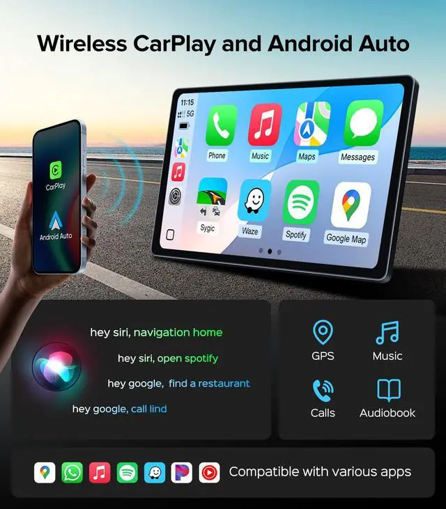 Alt view image 3 of 7 - 11.5'' Car Radio Stereo for Honda Civic 2013-2017 (Only US Version) | Wireless CarPlay & Android Auto,4GB RAM 64GB ROM,Android 13.0,5G WiFi,Bluetooth 5.4,FM/AM radio,HD Touch Screen,GPS/SWC