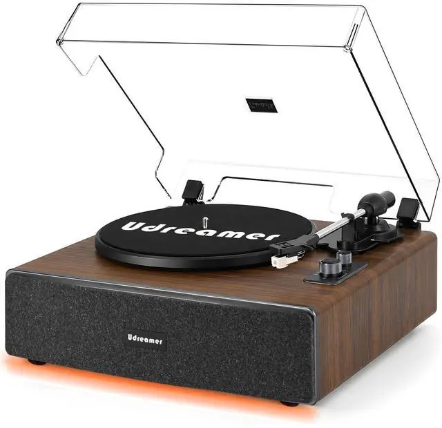 Main image of Vinyl Record Player with Adjustable Lighting, All-in-One Turntable | Bluetooth Input, Built-in Speakers, AT-3600L Cartridge, Belt Drive 33/45 RPM, Auto Stop
