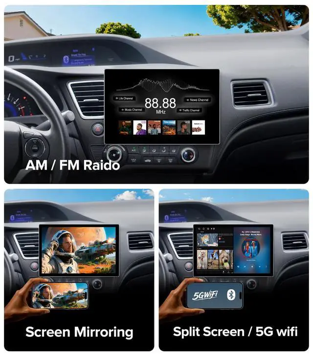 Alt view image 5 of 7 - 11.5'' Car Radio Stereo for Honda Civic 2013-2017 (Only US Version) | Wireless CarPlay & Android Auto,4GB RAM 64GB ROM,Android 13.0,5G WiFi,Bluetooth 5.4,FM/AM radio,HD Touch Screen,GPS/SWC