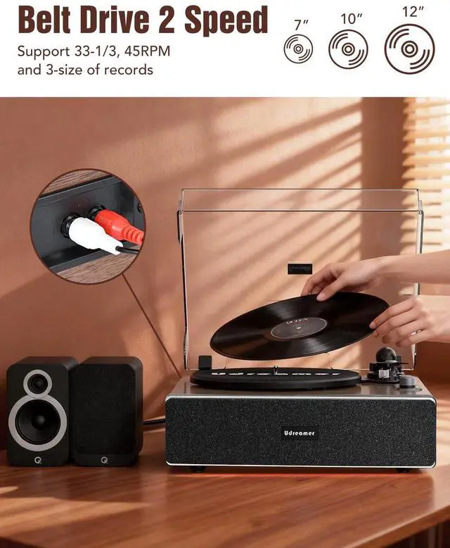 Alt view image 5 of 6 - Vinyl Record Player with Adjustable Lighting, All-in-One Turntable | Bluetooth Input, Built-in Speakers, AT-3600L Cartridge, Belt Drive 33/45 RPM, Auto Stop