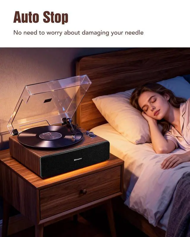 Alt view image 6 of 6 - Vinyl Record Player with Adjustable Lighting, All-in-One Turntable | Bluetooth Input, Built-in Speakers, AT-3600L Cartridge, Belt Drive 33/45 RPM, Auto Stop