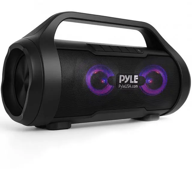 Main image of Portable Bluetooth Boombox Speaker - 40W Max Power, 2.0 Channel Rechargeable Barrel Style Speaker with TWS, LED Lights - AUX In, USB-C, MicroSD Card and FM Radio, Voice Control - PBMWP185