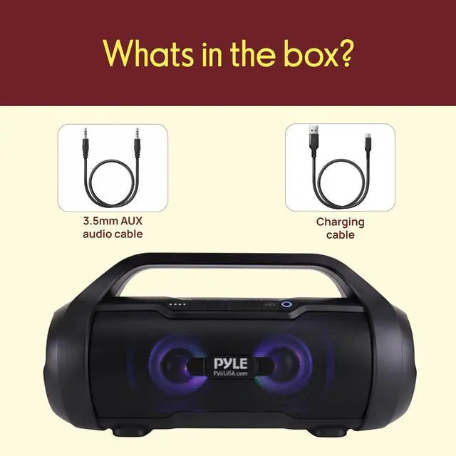 Alt view image 7 of 7 - Portable Bluetooth Boombox Speaker - 40W Max Power, 2.0 Channel Rechargeable Barrel Style Speaker with TWS, LED Lights - AUX In, USB-C, MicroSD Card and FM Radio, Voice Control - PBMWP185