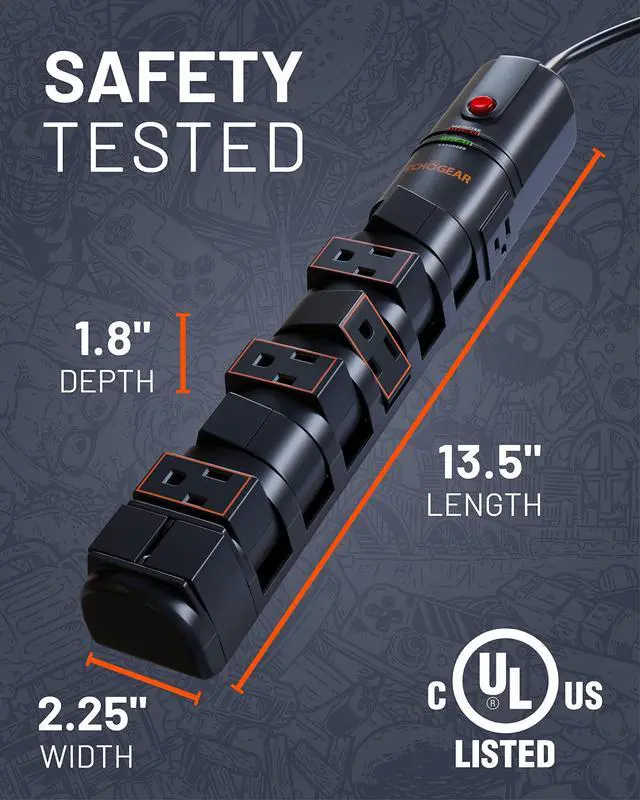 Alt view image 4 of 7 - VoltSpin Surge Protector Power Strip with Rotating Outlets, Flat Plug, Long Cord, & Mounting Holes - Power Strip with Heavy Duty Surge Suppression Plus Built-in Cable Management