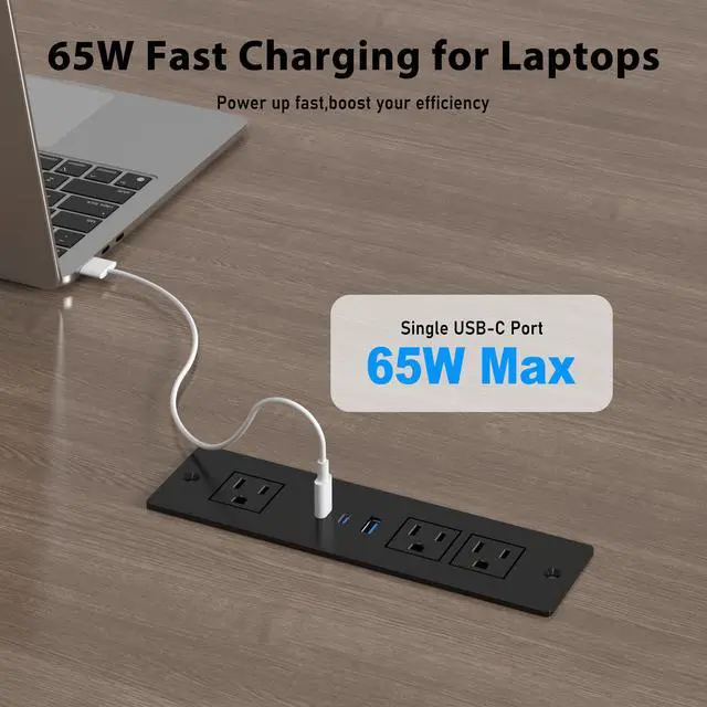 Alt view image 2 of 7 - Drawer Outlet Kit with 65W USB C Fast Charging Station | Recessed Power Outlet with 3 USB Ports & 3 AC Outlets, Furniture Flush Mount Power Strip for Home Office 6ft Black Cord