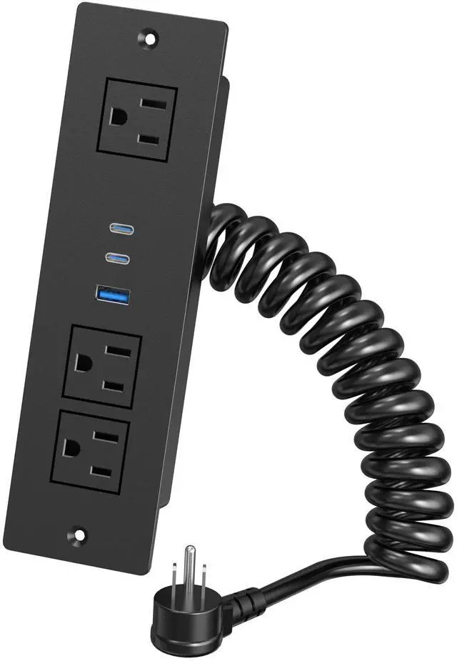 Main image of Drawer Outlet Kit with 65W USB C Fast Charging Station | Recessed Power Outlet with 3 USB Ports & 3 AC Outlets, Furniture Flush Mount Power Strip for Home Office 6ft Black Cord