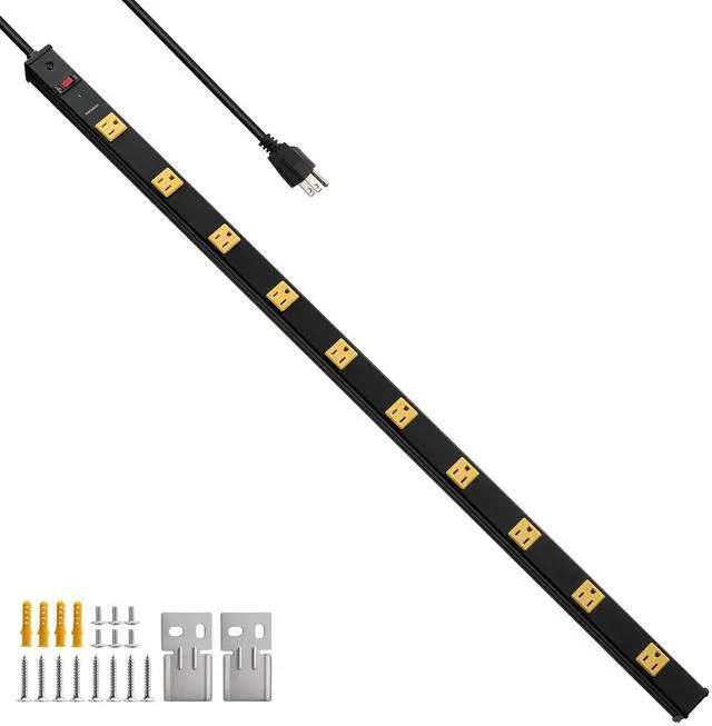 Main image of 10 Outlet Industrial Long Power Strip Surge Protector, ETL Listed | All-Metal Housing, 6 Ft Recessed Power Strip,14AWG Cord, Straight Plug, Industrial Heavy Duty, Workshop, Garage