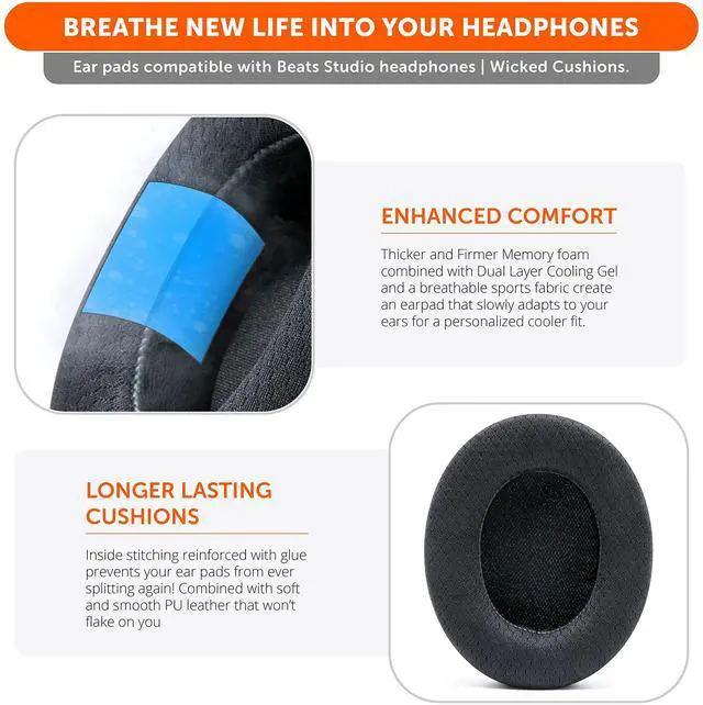 Alt view image 4 of 7 - Freeze Studio - Cooling Gel Ear Pads for Beats Studio 2 & 3 (B0501, B0500) Wired & Wireless | Does NOT Fit Beats Solo | Enhanced Foam, Stronger Adhesive, Cooler for Longer | Black