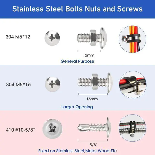 Alt view image 4 of 6 - 134 PCS Cable Clamps Kit, Stainless Steel Rubber P Clamp Assortment | 5 Common Sizes,304 stainless steel with rubber cushion, includes screws, for hoses, tubes, automotive, home use