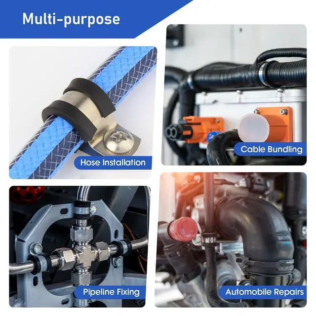 Alt view image 6 of 6 - 134 PCS Cable Clamps Kit, Stainless Steel Rubber P Clamp Assortment | 5 Common Sizes,304 stainless steel with rubber cushion, includes screws, for hoses, tubes, automotive, home use