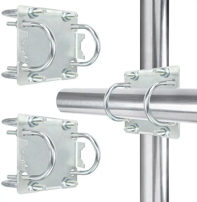 Main image of 2 Sets Antenna Mast Clamp Cross-Over Bracket Kit with U Bolts for 1"-2" OD Poles, Heavy Duty Mounting Hardware for MINO Yagi TV Antennas, Security Camera, Weather Station