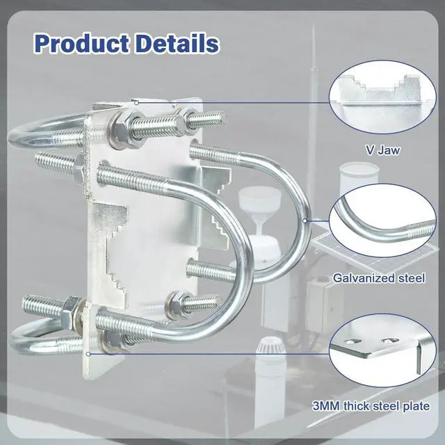 Alt view image 3 of 5 - 2 Sets Antenna Mast Clamp Cross-Over Bracket Kit with U Bolts for 1"-2" OD Poles, Heavy Duty Mounting Hardware for MINO Yagi TV Antennas, Security Camera, Weather Station