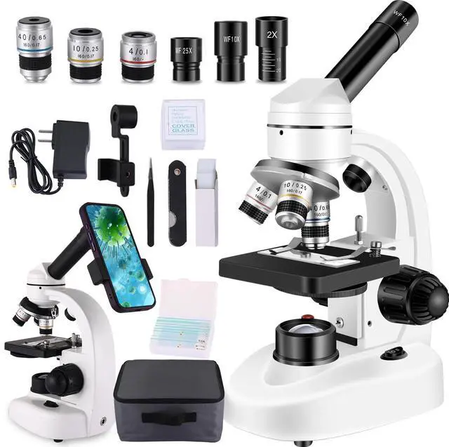 Main image of Compound MicroscopeWF10x and WF25x Eyepieces, Slides for Students, Home School Lab Microscope for Adults Suitable for Laboratory School (Bright White)