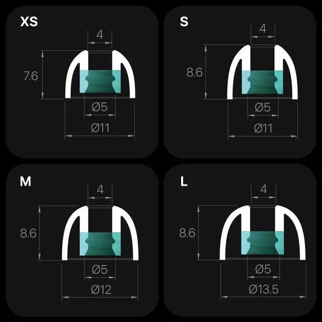 Alt view image 4 of 7 - LT100 Liquid Silicone Eartips, 4 Pairs XS/S/M/L, Soft Replacement for 5-6.5mm Nozzle IEMs (Truthear, Moondrop, Campfire Audio), Tight Impactful Bass & All-Day Comfort