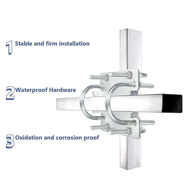 Alt view image 5 of 5 - 2 Sets Antenna Mast Clamp Cross-Over Bracket Kit with U Bolts for 1"-2" OD Poles, Heavy Duty Mounting Hardware for MINO Yagi TV Antennas, Security Camera, Weather Station