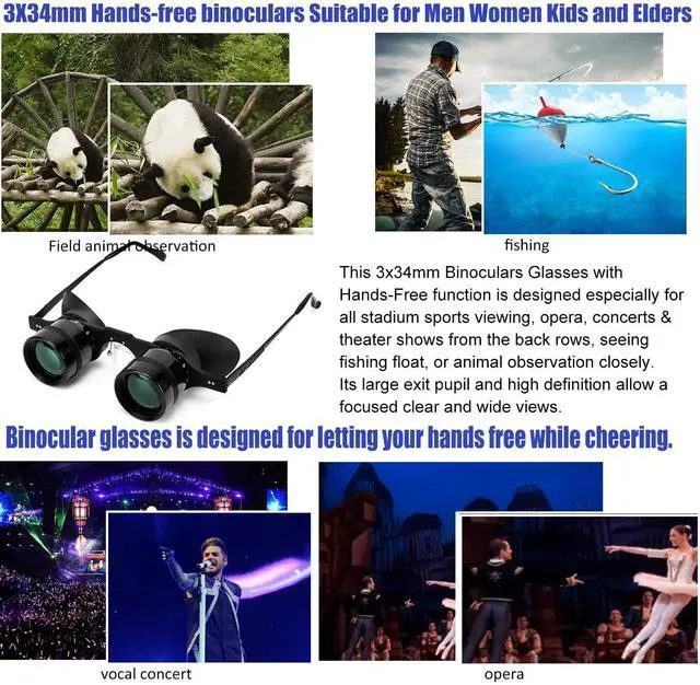Alt view image 3 of 7 - Hands-Free Binoculars Glasses for Opera, TV, Fishing, Concerts, Theater