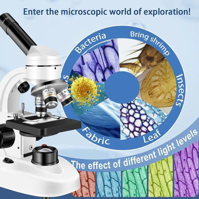 Alt view image 5 of 7 - Compound MicroscopeWF10x and WF25x Eyepieces, Slides for Students, Home School Lab Microscope for Adults Suitable for Laboratory School (Bright White)
