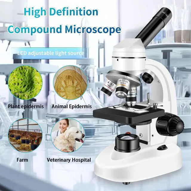 Alt view image 2 of 7 - Compound MicroscopeWF10x and WF25x Eyepieces, Slides for Students, Home School Lab Microscope for Adults Suitable for Laboratory School (Bright White)