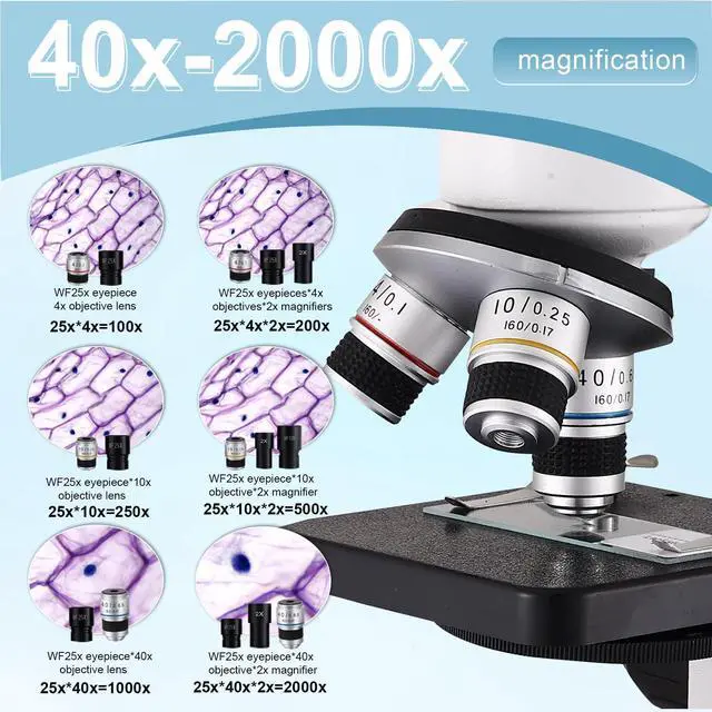 Alt view image 6 of 7 - Compound MicroscopeWF10x and WF25x Eyepieces, Slides for Students, Home School Lab Microscope for Adults Suitable for Laboratory School (Bright White)