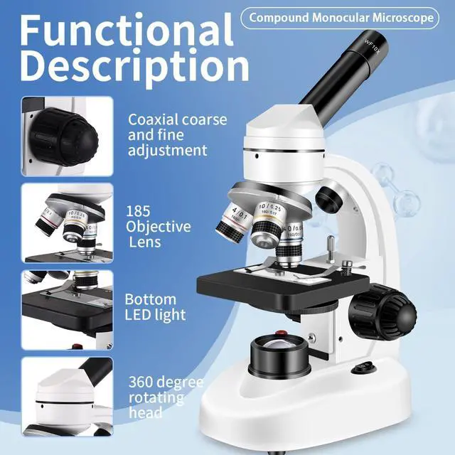 Alt view image 4 of 7 - Compound MicroscopeWF10x and WF25x Eyepieces, Slides for Students, Home School Lab Microscope for Adults Suitable for Laboratory School (Bright White)