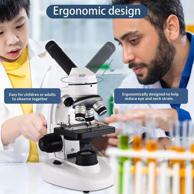 Alt view image 7 of 7 - Compound MicroscopeWF10x and WF25x Eyepieces, Slides for Students, Home School Lab Microscope for Adults Suitable for Laboratory School (Bright White)