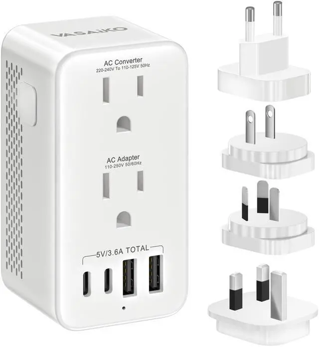 Main image of Voltage Converter US to Europe, Travel Adapter Voltage Converter to Step Down 220V to 120V, Power Converter with 2 USB-A 2 USB-C Port & UK/AU/US/IT/European Travel Plug Adapters