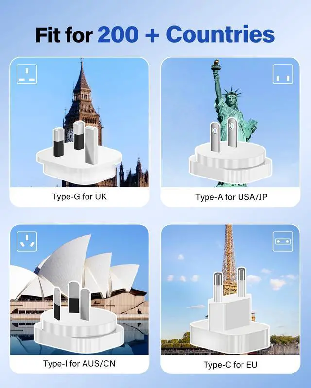 Alt view image 2 of 7 - Voltage Converter US to Europe, Travel Adapter Voltage Converter to Step Down 220V to 120V, Power Converter with 2 USB-A 2 USB-C Port & UK/AU/US/IT/European Travel Plug Adapters