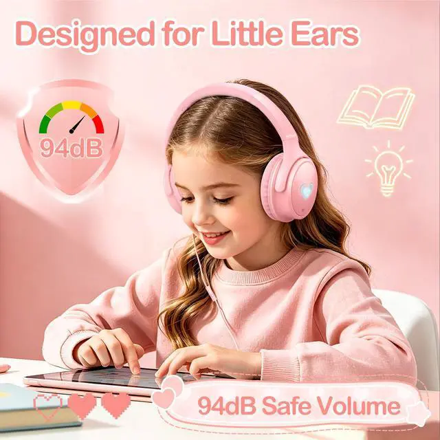 Alt view image 2 of 7 - Kids Headphones Wired with HD Mic, USB C Headphones, Over Ear Headphones | LED Lights, 94dB Volume Limit, Stereo Sound Portable Foldable Lightweight for School/iPad/Tablet/Airplane Travel/Toddler