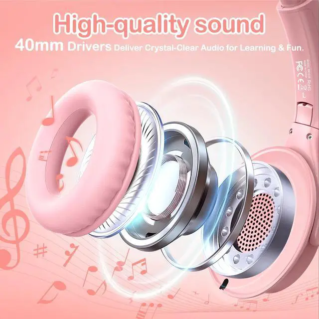 Alt view image 3 of 7 - Kids Headphones Wired with HD Mic, USB C Headphones, Over Ear Headphones | LED Lights, 94dB Volume Limit, Stereo Sound Portable Foldable Lightweight for School/iPad/Tablet/Airplane Travel/Toddler