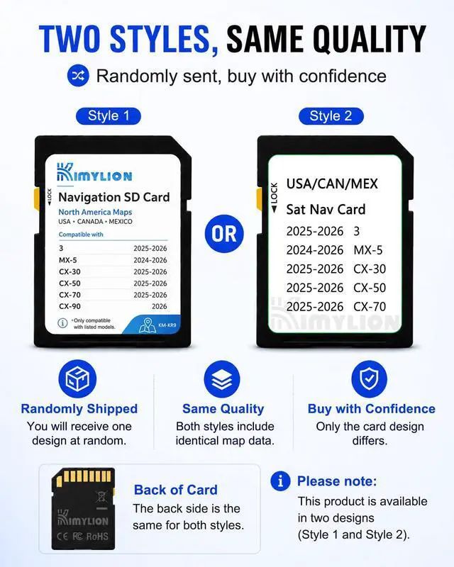 Alt view image 2 of 7 - Navigation SD Card KR9D66EZ1B for Select Mazda 2024-2026, USA/CAN/MEX Maps | Fits Mazda 3/CX-30/CX-50/CX-70 2025-2026, MX-5 2024-2026 and CX-90 2026; Plug & Play, HUD Support & Speed Limit Display