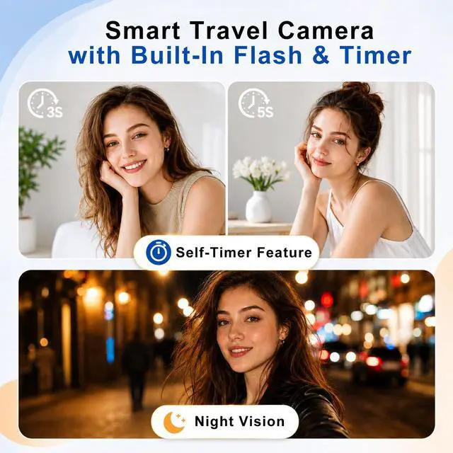 Alt view image 4 of 6 - 4K Digital Camera with Flip Screen, 4800W Point and Shoot Digital Cameras for Photography, 180° Rotating Selfie Camera with 32GB SD Card,Neck Lanyard,Fill Light for Teens Kids Travel(White)