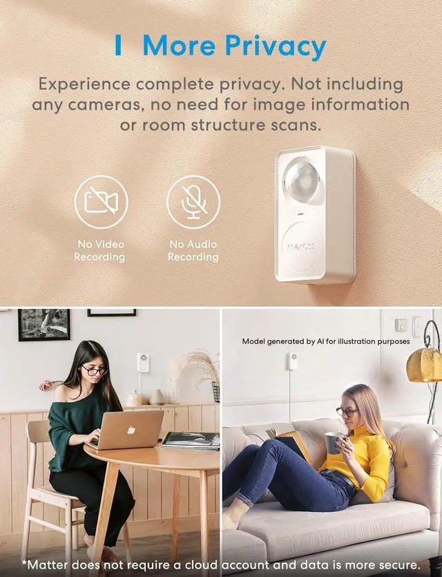 Alt view image 5 of 7 - Presence Sensor MS600, Matter Over Wi-Fi, 1.5m Corded Motion Sensor | 3-in-1 PIR & Light & mmWave Radar,12m Detection Range Smart Home Automation, Support HomeKit, Alexa, Google, Home Assistant