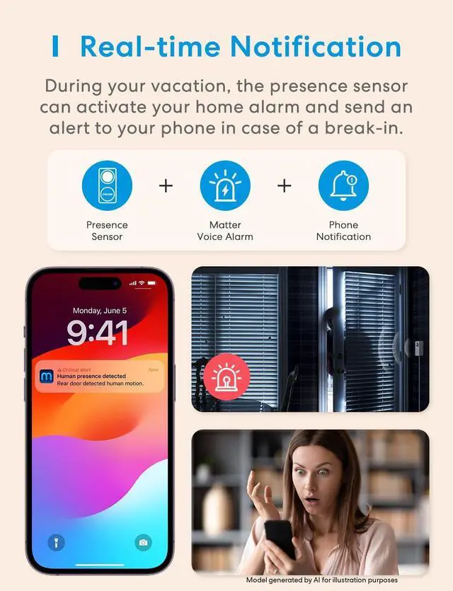 Alt view image 6 of 7 - Presence Sensor MS600, Matter Over Wi-Fi, 1.5m Corded Motion Sensor | 3-in-1 PIR & Light & mmWave Radar,12m Detection Range Smart Home Automation, Support HomeKit, Alexa, Google, Home Assistant