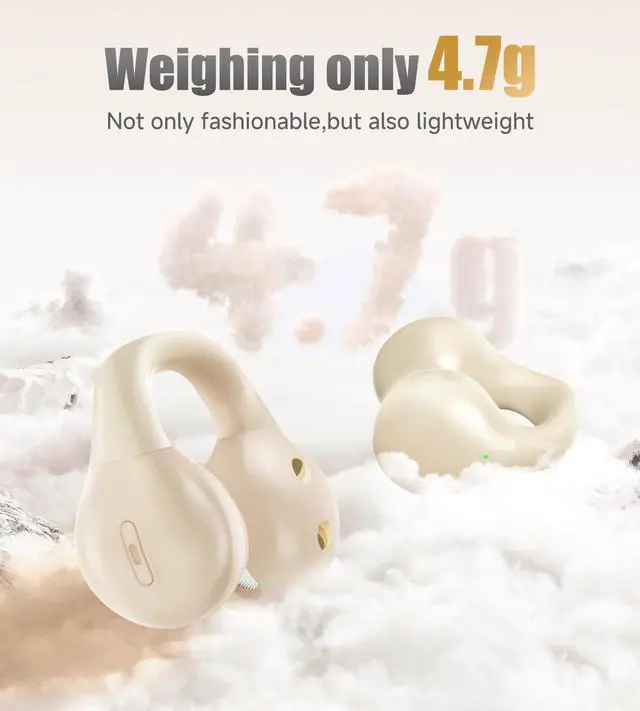 Alt view image 3 of 7 - King Lucky i21 Open Ear Clip On Earbuds Wireless Bluetooth Ear Clip Headphones with Mic,Noise Cancelling, Waterproof IPX4,for Small Ears,Perfect for Running,Sports,Glasses Wearers (White)