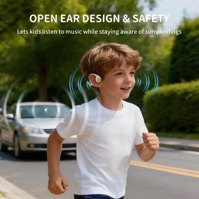 Alt view image 2 of 7 - Kids Headphones - Bluetooth 6.0 Air Conduction Open Ear Kids Bluetooth Headphones - 85dB Safe Volume, IPX4 Waterproof - with Mic for School, Gaming, Sleeping, White