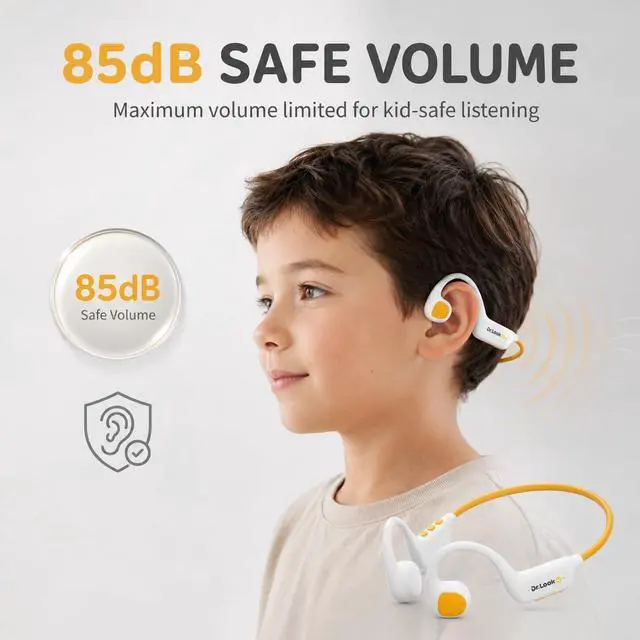Alt view image 3 of 7 - Kids Headphones - Bluetooth 6.0 Air Conduction Open Ear Kids Bluetooth Headphones - 85dB Safe Volume, IPX4 Waterproof - with Mic for School, Gaming, Sleeping, White