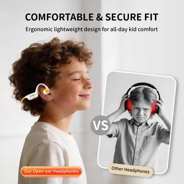 Alt view image 4 of 7 - Kids Headphones - Bluetooth 6.0 Air Conduction Open Ear Kids Bluetooth Headphones - 85dB Safe Volume, IPX4 Waterproof - with Mic for School, Gaming, Sleeping, White