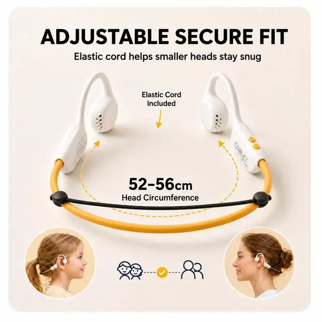 Alt view image 5 of 7 - Kids Headphones - Bluetooth 6.0 Air Conduction Open Ear Kids Bluetooth Headphones - 85dB Safe Volume, IPX4 Waterproof - with Mic for School, Gaming, Sleeping, White
